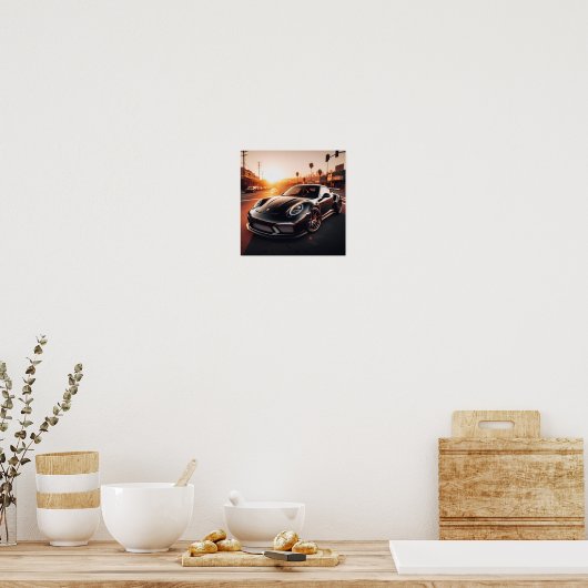 Zwart Porsche Sunset poster (Keuken)