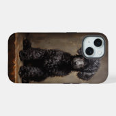 Zwart porselein iPhone 15 case (Achterkant horizontaal)