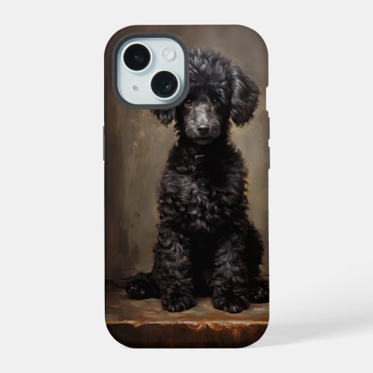 Zwart porselein iPhone 15 case (Achterkant)