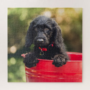 Zwart portret in een rode emmer legpuzzel