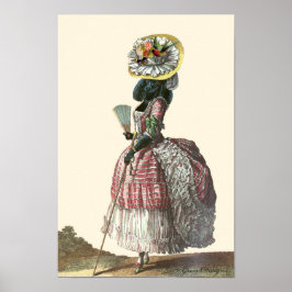 Zwart portret in Marie Antoinette Costume Print