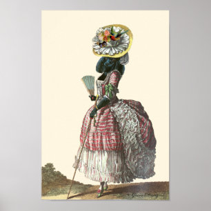 Zwart portret in Marie Antoinette Costume Print