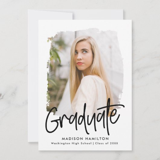 Zwart | Preppy Script Photo Afstuderen Aankondiging (Voorkant)