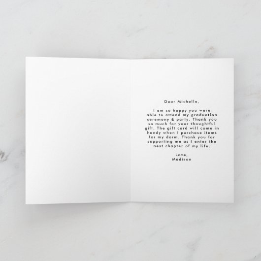 Zwart | Preppy Script Photo Afstuderen Bedankkaart (Binnen)