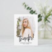 Zwart | Preppy Script Photo Afstuderen Hartelijk d Briefkaart (Staand voorkant)