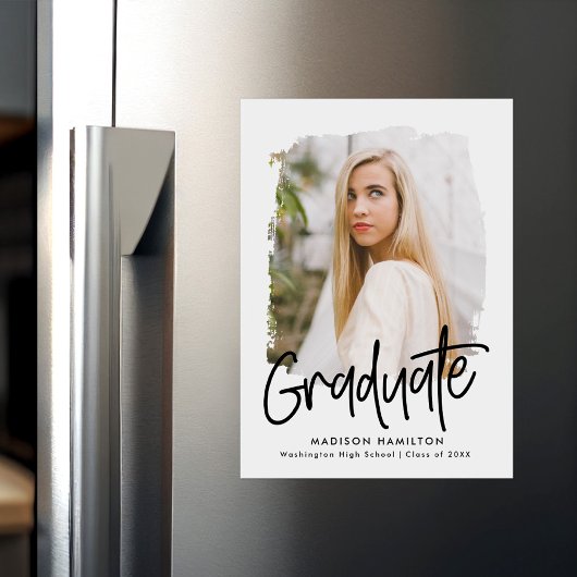 Zwart | Preppy Script Photo Afstuderen Magnetische Uitnodiging