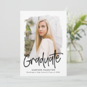 Zwart | Preppy Script Photo Graduparty Kaart (Staand voorkant)
