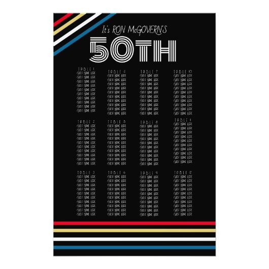 Zwart & Primair 50e Retro Stripe Zitting Grafiek Foto Afdruk (Voorkant)