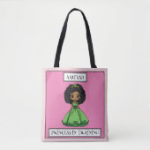 Zwart Prinses in Training Groen Roze Cartoon Tote Bag (Voorkant)