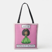 Zwart Prinses in Training Groen Roze Cartoon Tote Bag (Achterkant)