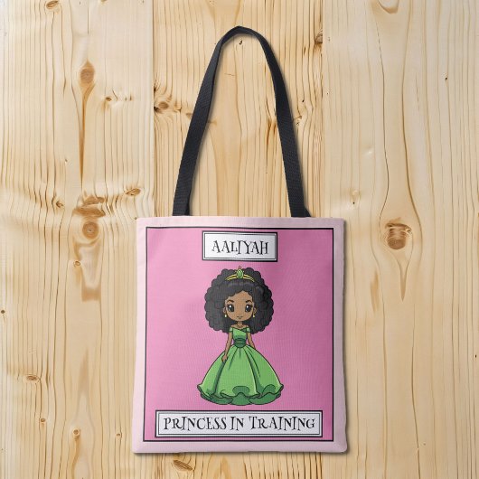 Zwart Prinses in Training Groen Roze Cartoon Tote Bag