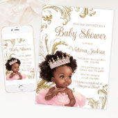 Zwart Prinses Roze Goud Baby shower Kaart
