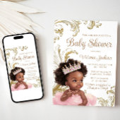 Zwart Prinses Roze Goud Baby shower Kaart