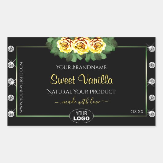 Zwart product Etiket Groene Gele Rozen Juwelen Log (Voorkant)