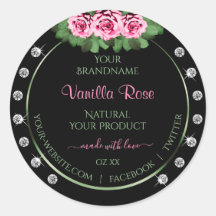 Zwart product Etiketten Groen en Roze Roses Diamon
