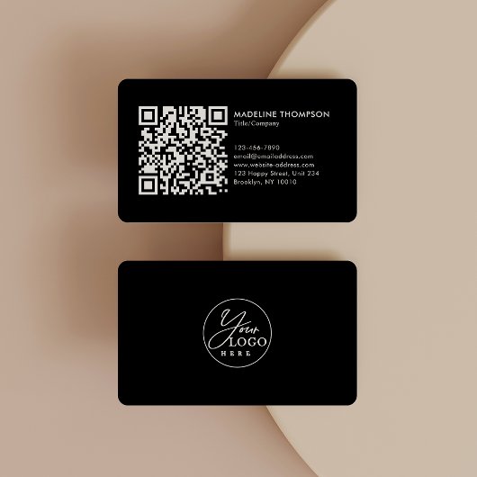 Zwart Professioneel Generisch Bedrijf Logo QR Code Visitekaartje