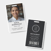 Zwart Professioneel Logo Restaurant Personeel Foto Badge (Voor- en achterkant)