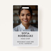 Zwart Professioneel Logo Restaurant Personeel Foto Badge (Voorkant)