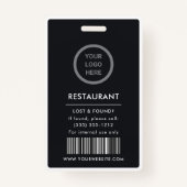 Zwart Professioneel Logo Restaurant Personeel Foto Badge (Achterkant)