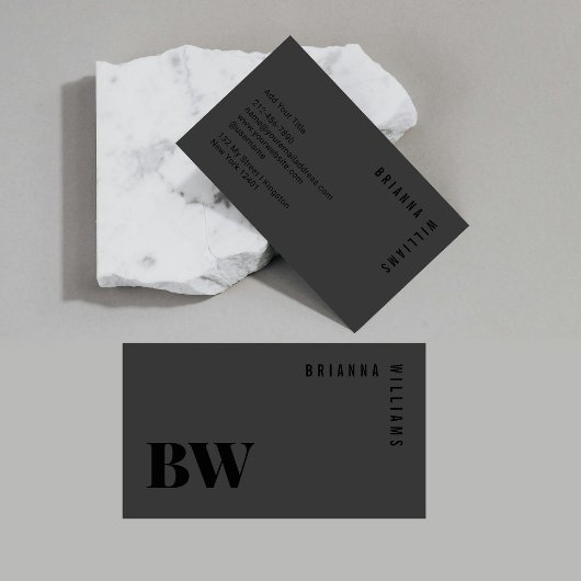 Zwart Professioneel Monogram Eenvoudig Modern Mini Visitekaartje