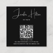 Zwart professioneel QR-code minimalistisch monogra Vierkante Visitekaartje (Achterkant)