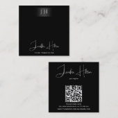 Zwart professioneel QR-code minimalistisch monogra Vierkante Visitekaartje (Voorkant / Achterkant)