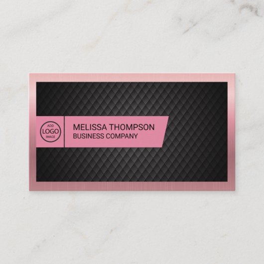 Zwart profiel | Roze metalen rand Visitekaartje (Voorkant)