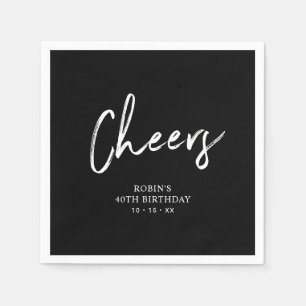 Zwart   Proost Brush Script Volwassenen Verjaardag Servet