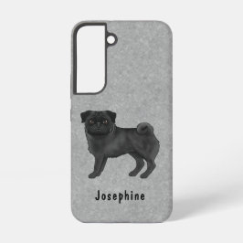 Zwart Pug Cartoon Hond Tekening Op Grijs Met Naam Samsung Galaxy Hoesje