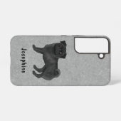 Zwart Pug Cartoon Hond Tekening Op Grijs Met Naam Samsung Galaxy Hoesje (Achterkant horizontaal)