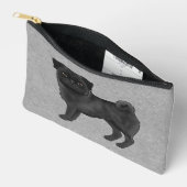 Zwart Pug Dog Canine Cartoon Illustratie Grijs Etui (Open)