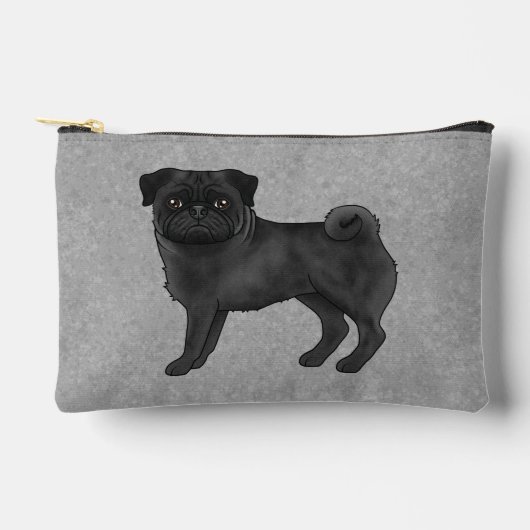 Zwart Pug Dog Canine Cartoon Illustratie Grijs Etui (Voorkant)
