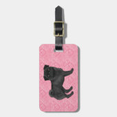 Zwart Pug Dog Cartoon Mops Love Hart Patroon Roze Bagagelabel (Voorkant verticaal)