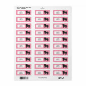 Zwart Pug Dog Cartoon Mops Love Hart Patroon Roze Etiket (Full Sheet)