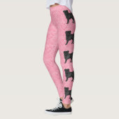 Zwart Pug Dog Cartoon Mops Love Hart Patroon Roze Leggings (Links)