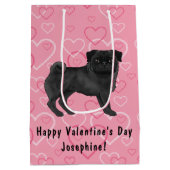 Zwart Pug Dog Cartoon Mops Love Hart Patroon Roze Medium Cadeauzakje (Achterkant)