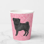 Zwart Pug Dog Cartoon Mops Love Hart Patroon Roze Papieren Bekers (Voorkant)