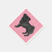 Zwart Pug Dog Cartoon Mops Love Hart Patroon Roze Servet (Hoek)