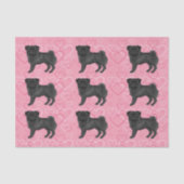 Zwart Pug Dog Cartoon Mops Love Hart Patroon Roze Tissuepapier (Voorkant)