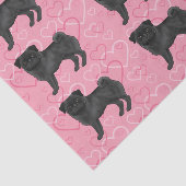 Zwart Pug Dog Cartoon Mops Love Hart Patroon Roze Tissuepapier (Detail)
