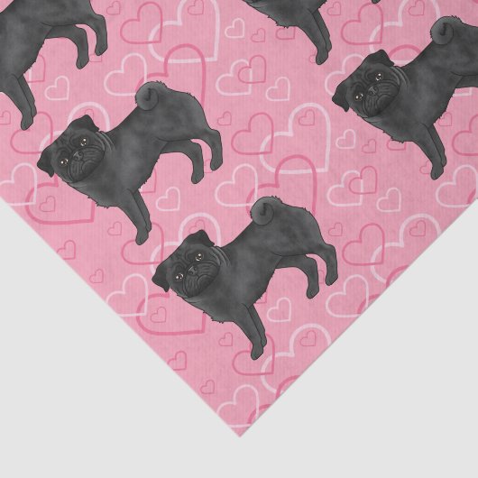 Zwart Pug Dog Cartoon Mops Love Hart Patroon Roze Tissuepapier (Detail)