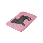 Zwart Pug Dog Cartoon Mops Roze Liefde Hart Patroo Badmat (Gekanteld)