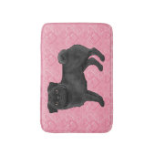 Zwart Pug Dog Cartoon Mops Roze Liefde Hart Patroo Badmat (Voorkant Verticaal)