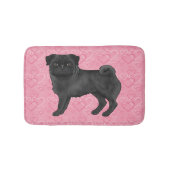 Zwart Pug Dog Cartoon Mops Roze Liefde Hart Patroo Badmat (Voorkant)