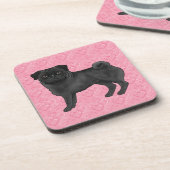 Zwart Pug Dog Cartoon Mops Roze Liefde Hart Patroo Bier Onderzetter (Linkerzijde)