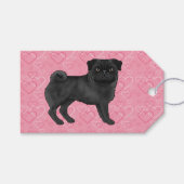 Zwart Pug Dog Cartoon Mops Roze Liefde Hart Patroo Cadeaulabel (Voorkant (Horizontaal))