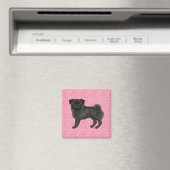Zwart Pug Dog Cartoon Mops Roze Liefde Hart Patroo Magneet (Insitu (Vaatwasser))