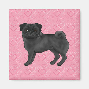 Zwart Pug Dog Cartoon Mops Roze Liefde Hart Patroo Magneet