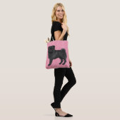Zwart Pug Dog Cartoon Mops Roze Liefde Hart Patroo Tote Bag (Op model)