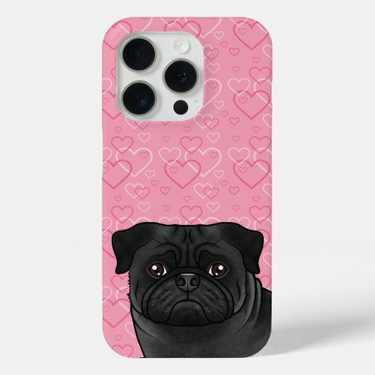 Zwart Pug Dog Head Close-up Op Roze Liefde Harten Case-Mate iPhone Case (Achterkant)